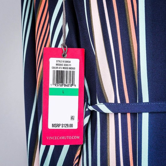 NWT Vince Camuto Mood Indigo Stripe  Sleeveless Handkerchief Dress - L - Picture 8 of 8